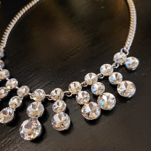 Vintage Elegant White Crystal Sunburst Silver Collar Necklace - Picture 11 of 16